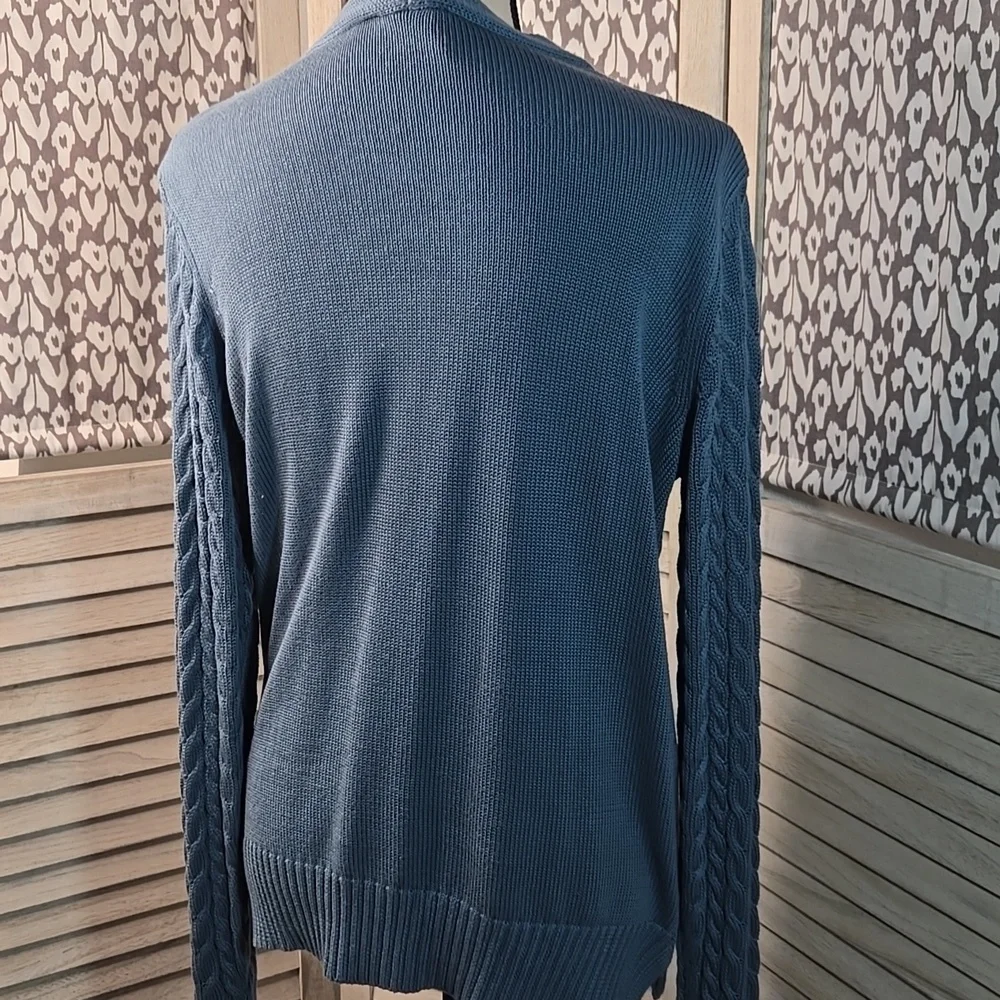 NWOT Belle by Kim Gravel Smoke Blue Cable Knit Cardigan Hip-Length - Picture 6 of 11